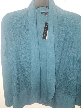 Napa Valley Women's Teal Open-Front Cable Cardigan